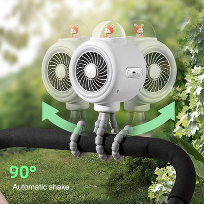 Cute Rabbit Silent Stroller Fan Flexible Tripod Clip-on Cooling Fan Handheld Air Cooler for Indoor Outdoor (No Rotating)