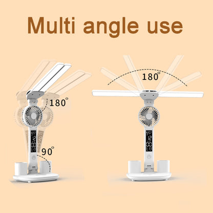 Built-in 2000mAh Battery Table LED Light Rechargeable Clock Function Pen Holder Reading Lamp Fan (with USB Cable)