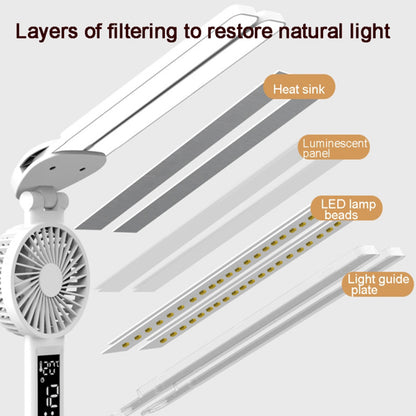 Built-in 2000mAh Battery Table LED Light Rechargeable Clock Function Pen Holder Reading Lamp Fan (with USB Cable)