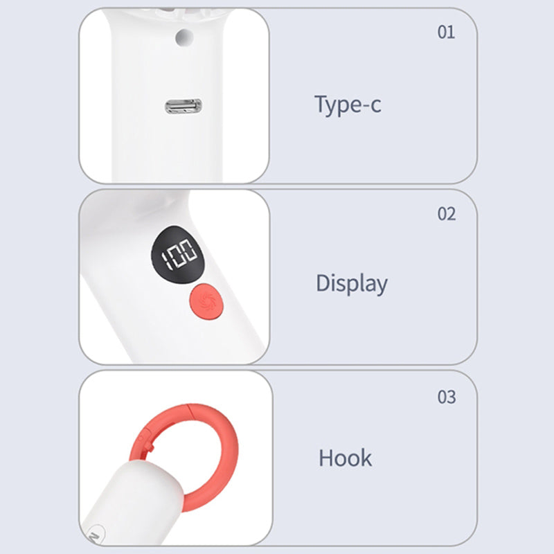 Handheld Fan USB Rechargeable Digital Display Cooling Fan with Hook Design