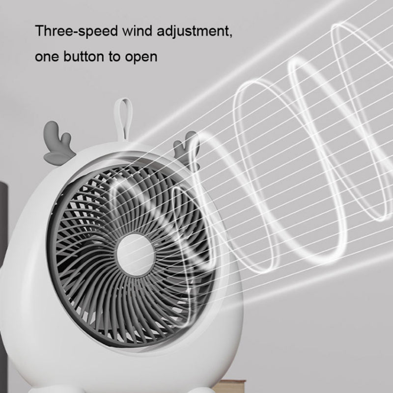 USB Rechargeable Portable Fan Cute Deer Ear Design 3 Wine Speed Adjustable Summer Cooling Fan, Size L