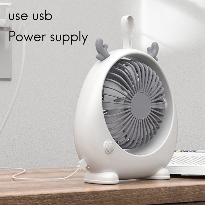 USB Rechargeable Portable Fan Cute Deer Ear Design 3 Wine Speed Adjustable Summer Cooling Fan, Size L