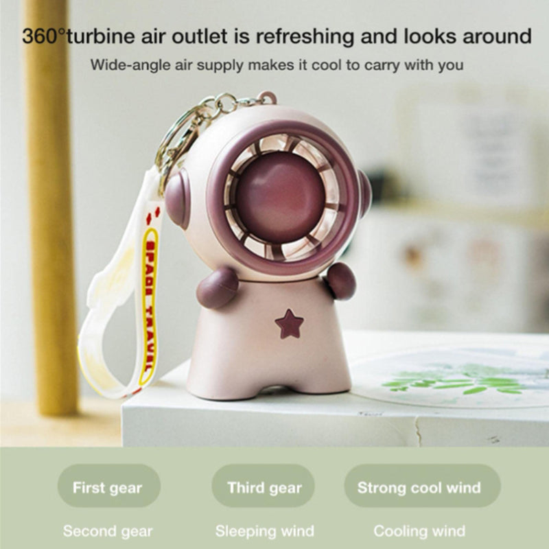 Astronaut Shape Small Fan 3 Gears Low Noise Portable Handheld Fan with Keychain