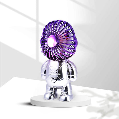 Electroplating Astronaut ABS Mini Handheld Desktop Fan Summer Fan Cooler with Gradient Light