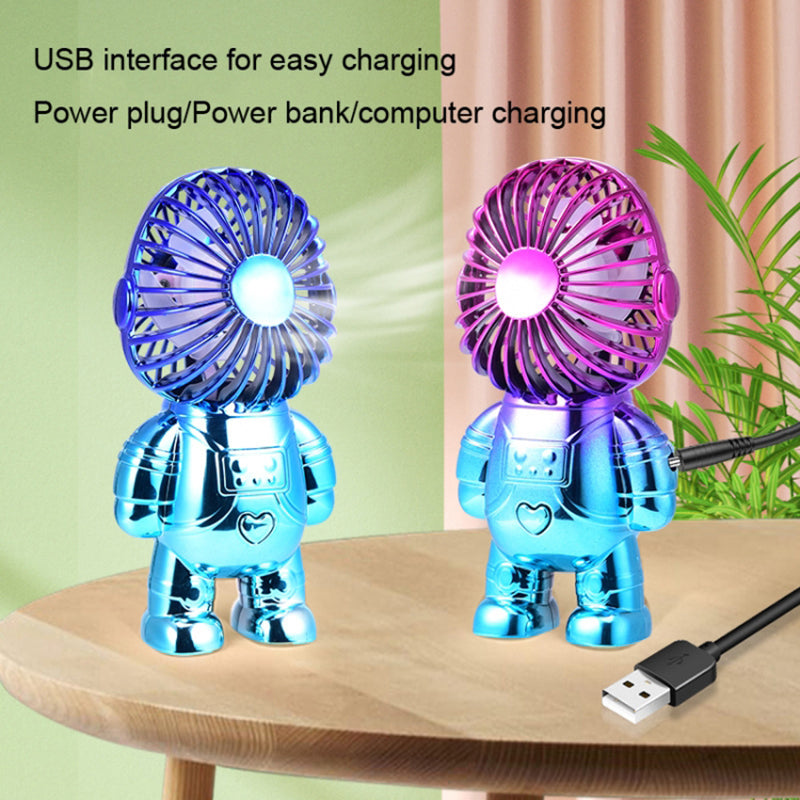 Electroplating Astronaut ABS Mini Handheld Desktop Fan Summer Fan Cooler with Gradient Light