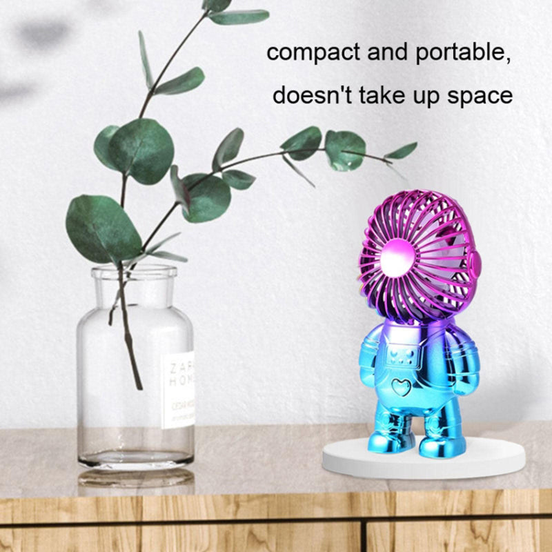 Electroplating Astronaut ABS Mini Handheld Desktop Fan Summer Fan Cooler with Gradient Light