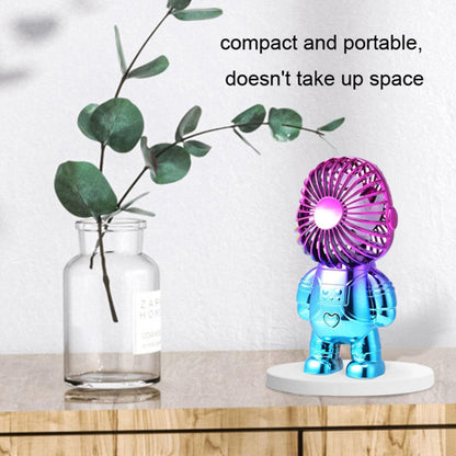 Electroplating Astronaut ABS Mini Handheld Desktop Fan Summer Fan Cooler with Gradient Light