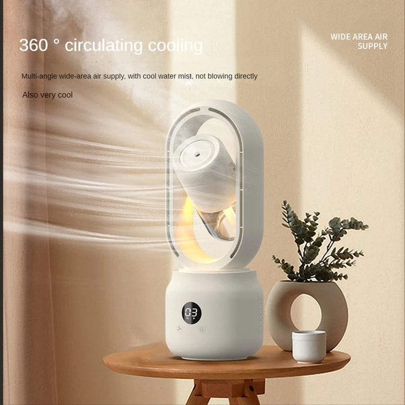 HX-872 USB Rechargeable Desktop Bladeless Fan Humidifier Summer Mute Rotatable Cooling Fan