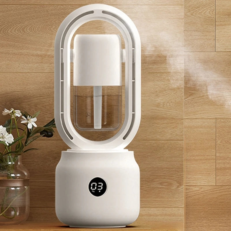 HX-872 USB Rechargeable Desktop Bladeless Fan Humidifier Summer Mute Rotatable Cooling Fan