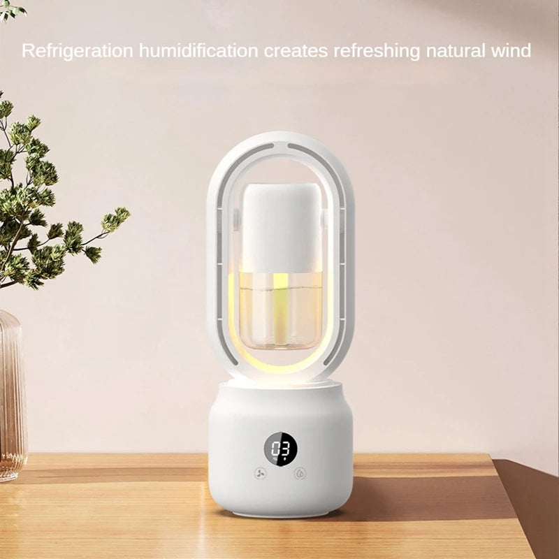 HX-872 USB Rechargeable Desktop Bladeless Fan Humidifier Summer Mute Rotatable Cooling Fan