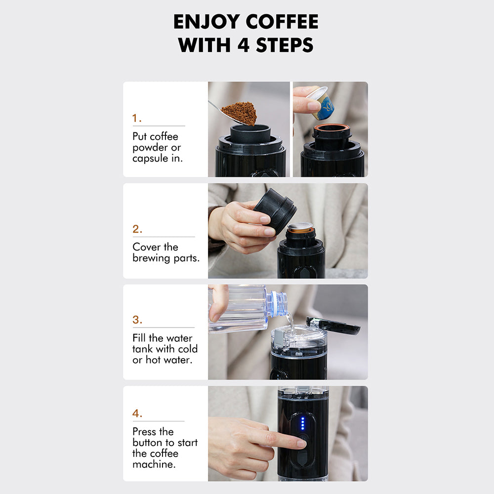 CF-1801BGC+ 90ml Wireless Heating Espresso Machine Car Electric Coffee Maker for Traveling Camping (BPA Free, No FDA Certificate)