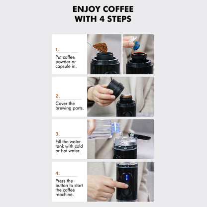 CF-1801BGC+ 90ml Wireless Heating Espresso Machine Car Electric Coffee Maker for Traveling Camping (BPA Free, No FDA Certificate)