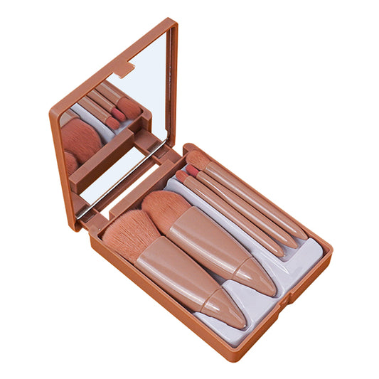 5Pcs Makeup Brush Soft Bristles Foundation Eyeshadow Lip Brushes Kit with Makeup Mirror Box