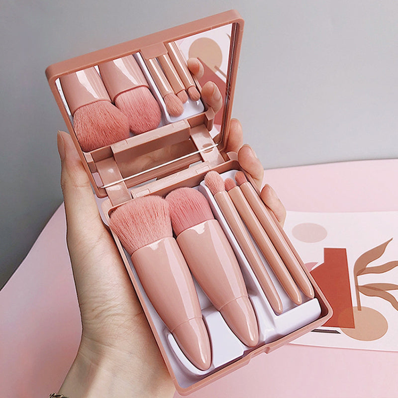 5Pcs Makeup Brush Soft Bristles Foundation Eyeshadow Lip Brushes Kit with Makeup Mirror Box