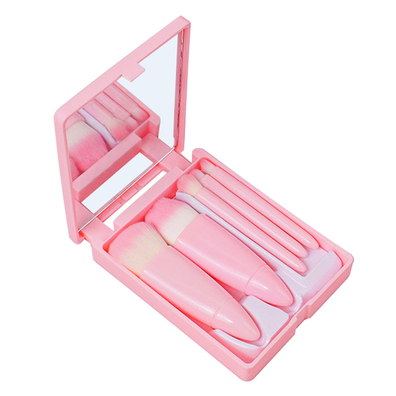 5Pcs Makeup Brush Soft Bristles Foundation Eyeshadow Lip Brushes Kit with Makeup Mirror Box