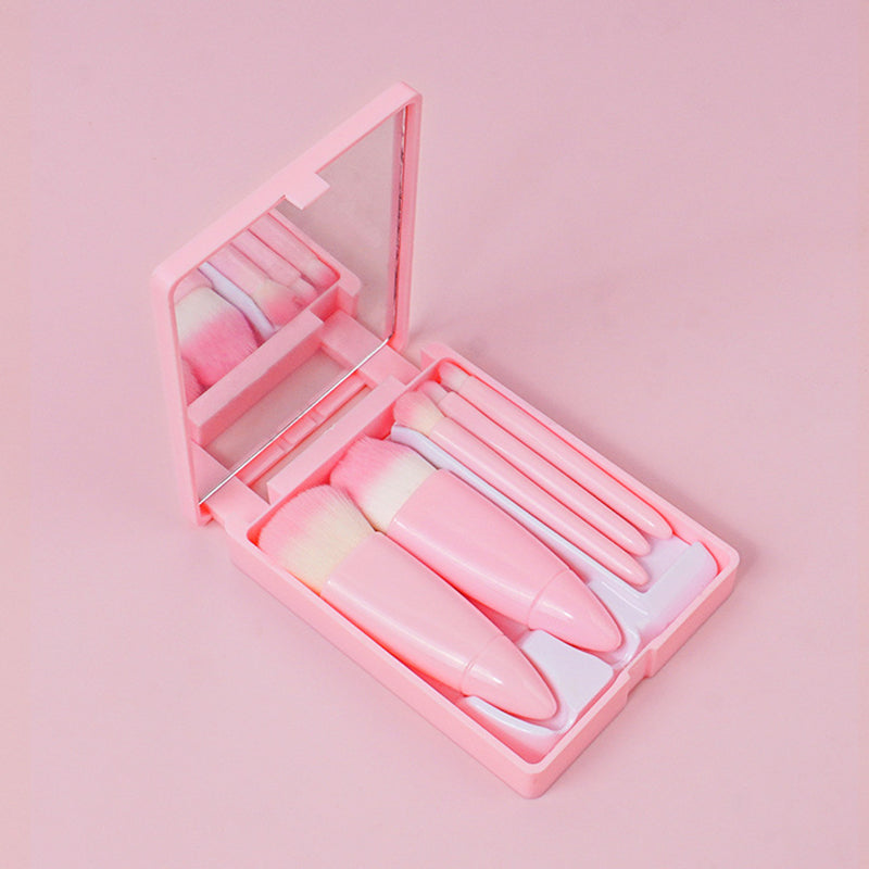 5Pcs Makeup Brush Soft Bristles Foundation Eyeshadow Lip Brushes Kit with Makeup Mirror Box
