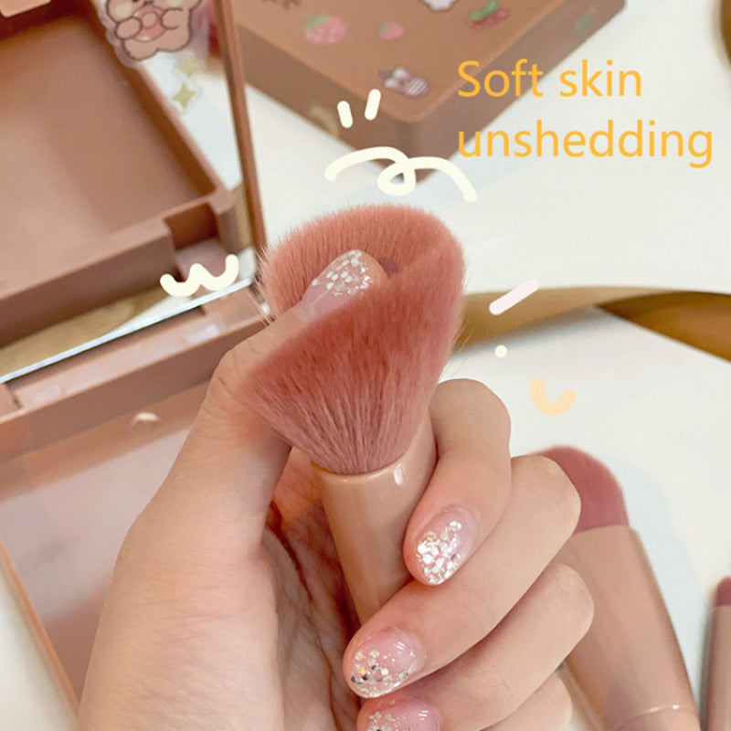 5Pcs Makeup Brush Soft Bristles Foundation Eyeshadow Lip Brushes Kit with Makeup Mirror Box