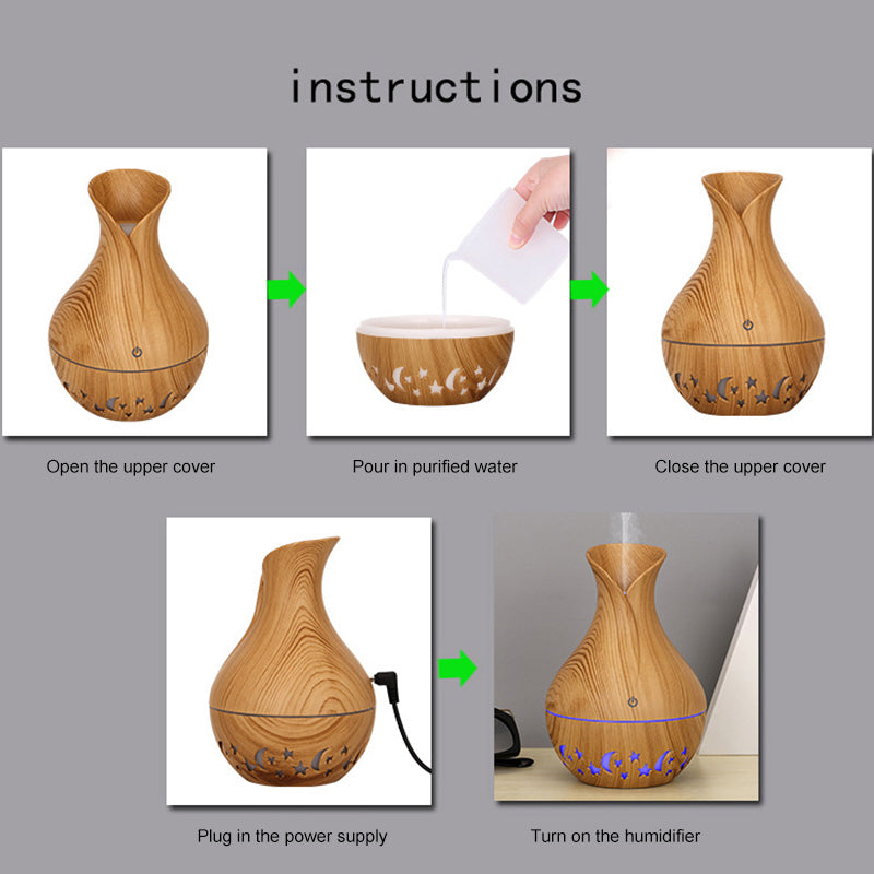 200ml Vase Shape Air Humidifier Moon Star Hollow Mist Maker Silent Fog Sprayer with Colorful Light (with CE)
