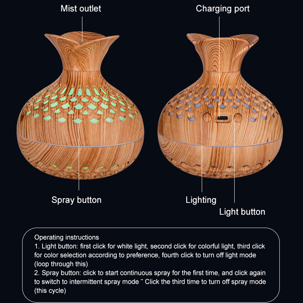 Wood-Grain Humidifier Colorful Cool Essential Oil Diffuser 300ml Ultrasonic Aroma Air Vaporizer (CE Certificated)