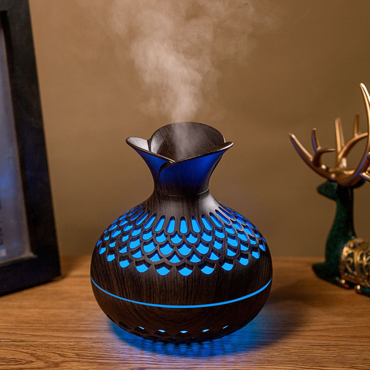 Wood-Grain Humidifier Colorful Cool Essential Oil Diffuser 300ml Ultrasonic Aroma Air Vaporizer (CE Certificated)