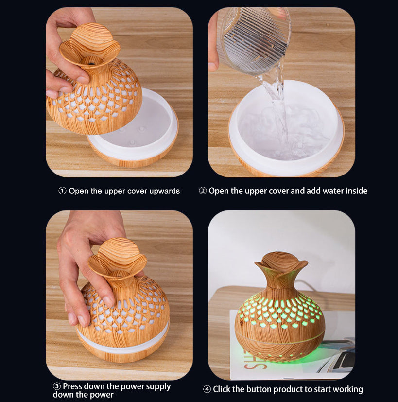 Wood-Grain Humidifier Colorful Cool Essential Oil Diffuser 300ml Ultrasonic Aroma Air Vaporizer (CE Certificated)