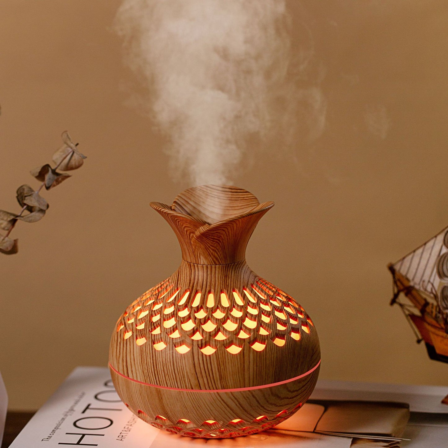 Wood-Grain Humidifier Colorful Cool Essential Oil Diffuser 300ml Ultrasonic Aroma Air Vaporizer (CE Certificated)