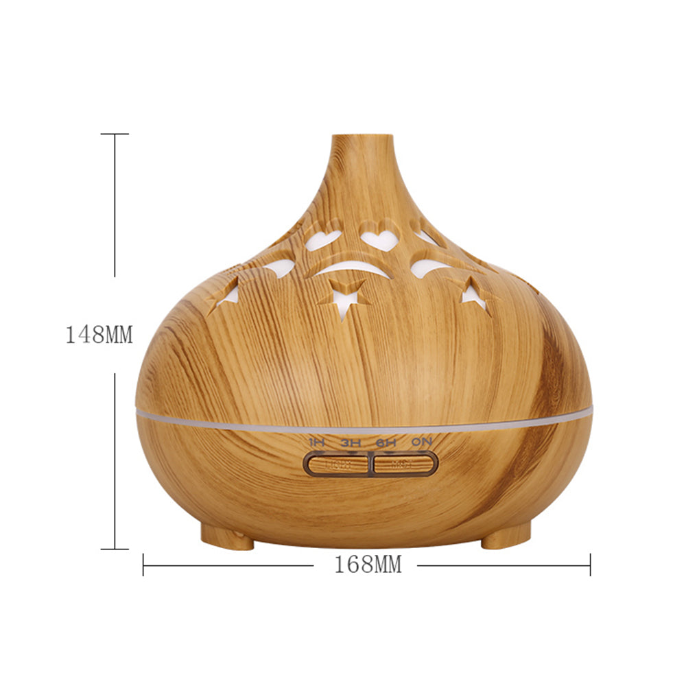 500ml Wood Grain Hollow Mist Humidifier Remote Control Essential Oil Diffuser for Home Office (No CE Certificate)