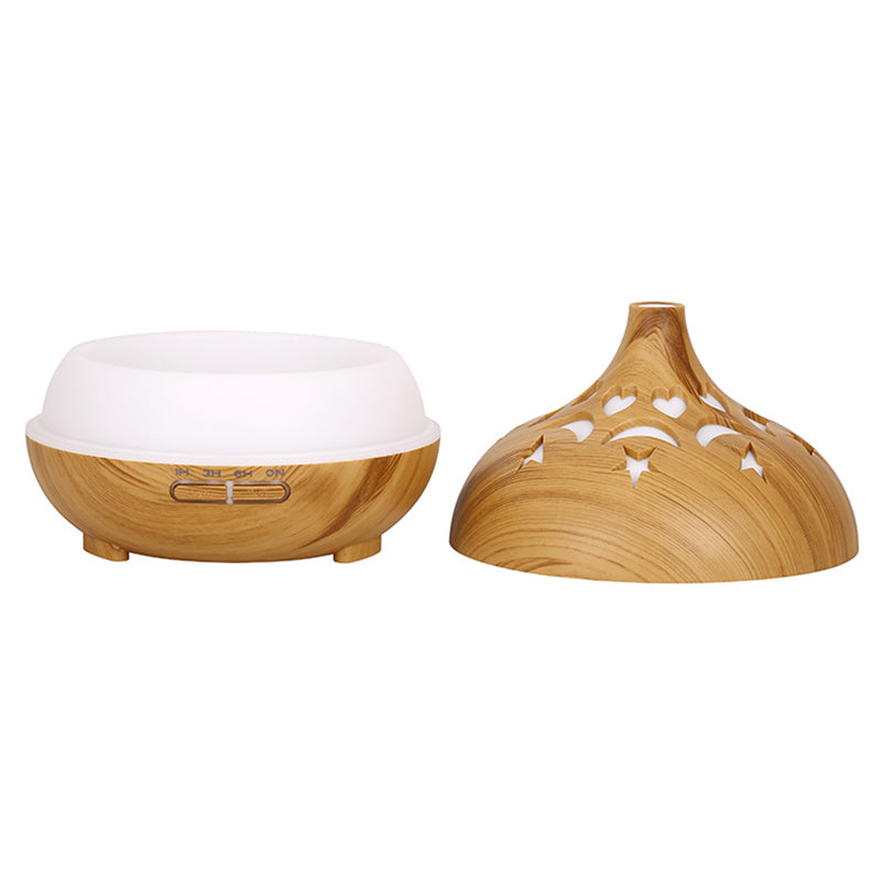 500ml Wood Grain Hollow Mist Humidifier Remote Control Essential Oil Diffuser for Home Office (No CE Certificate)