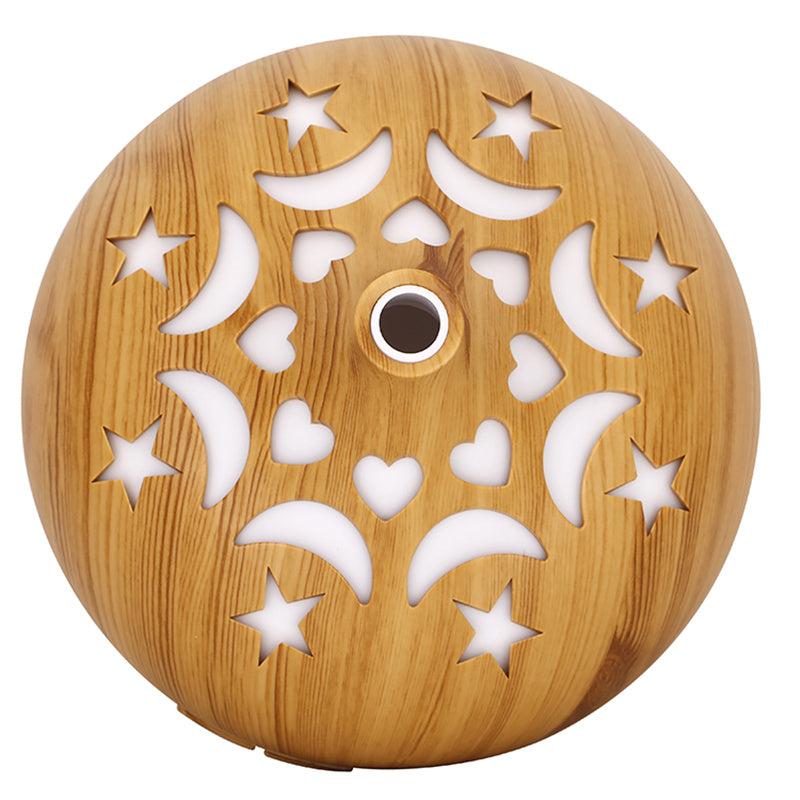 500ml Wood Grain Hollow Mist Humidifier Remote Control Essential Oil Diffuser for Home Office (No CE Certificate)