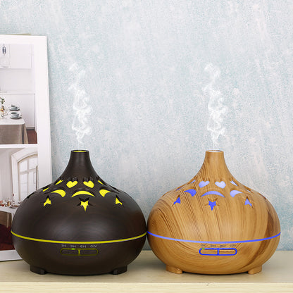 500ml Wood Grain Hollow Mist Humidifier Remote Control Essential Oil Diffuser for Home Office (No CE Certificate)