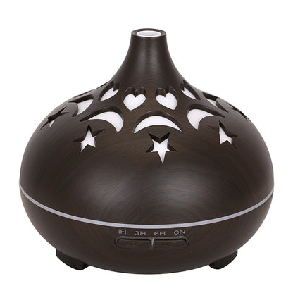 500ml Wood Grain Hollow Mist Humidifier Remote Control Essential Oil Diffuser for Home Office (No CE Certificate)