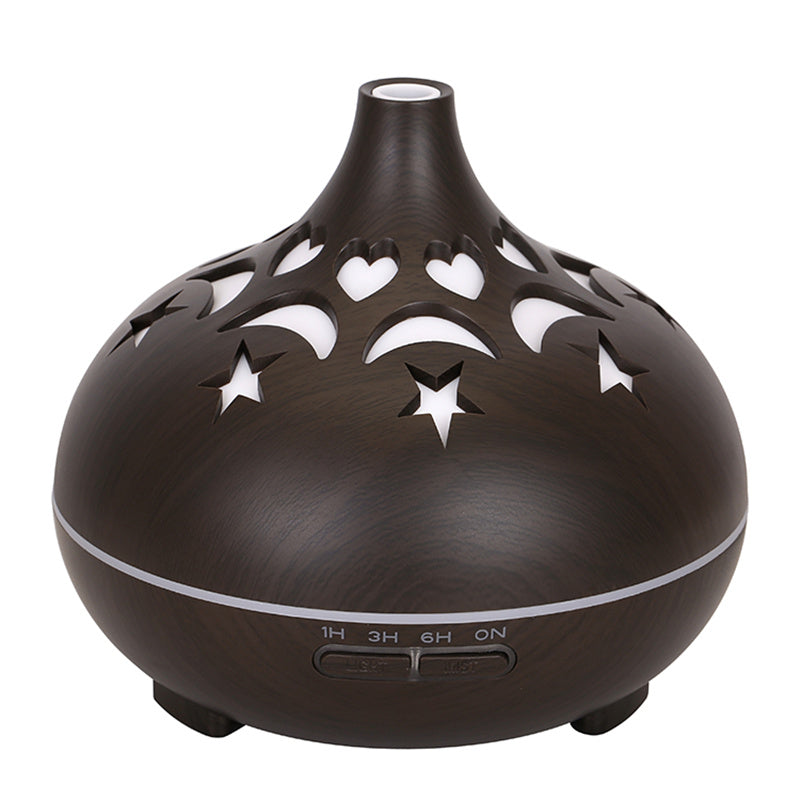 500ml Wood Grain Hollow Mist Humidifier Remote Control Essential Oil Diffuser for Home Office (No CE Certificate)