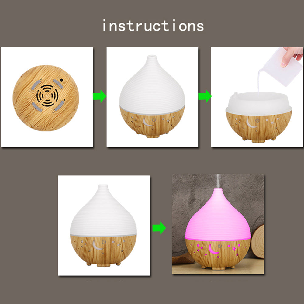 160ml Wood Grain Colorful Light Humidifier Hollow Essential Oil Aroma Diffuser (No CE Certificate)