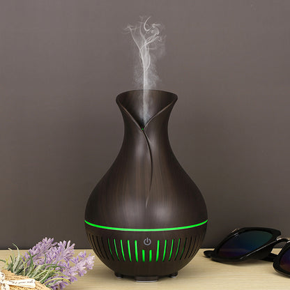 160ml Vase Shape Wood Grain Humidifier Auto Power Off Essential Oil Diffuser with Colorful Light (No CE Certificate)