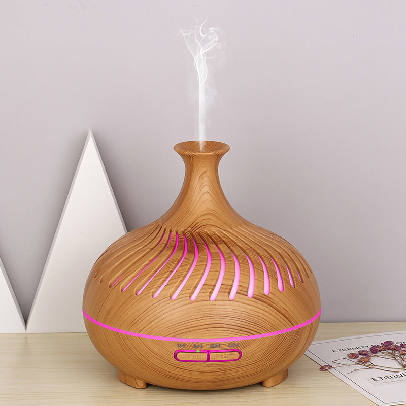 500ml Humidifier Wood Grain Hollow Stripes Aroma Diffuser with Remote Control (No CE Certificate)