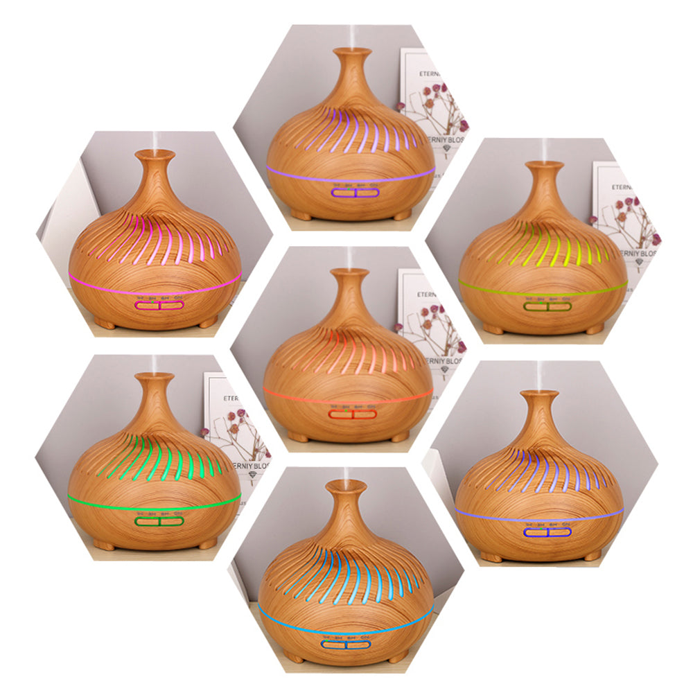 500ml Humidifier Wood Grain Hollow Stripes Aroma Diffuser with Remote Control (No CE Certificate)