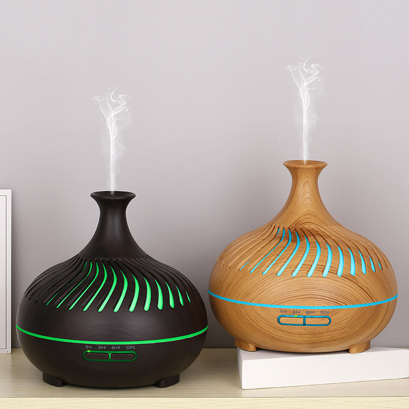 500ml Humidifier Wood Grain Hollow Stripes Aroma Diffuser with Remote Control (No CE Certificate)