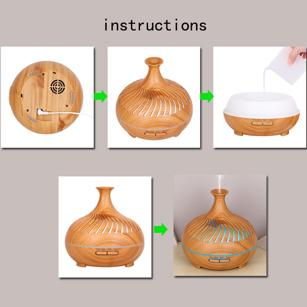 500ml Humidifier Wood Grain Hollow Stripes Aroma Diffuser with Remote Control (No CE Certificate)