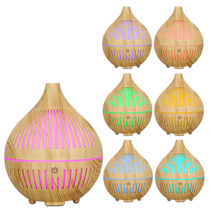 160ml Hollow Stripes Humidifier Wood Grain Colorful LED Light Mist Sprayer (No CE Certificate)