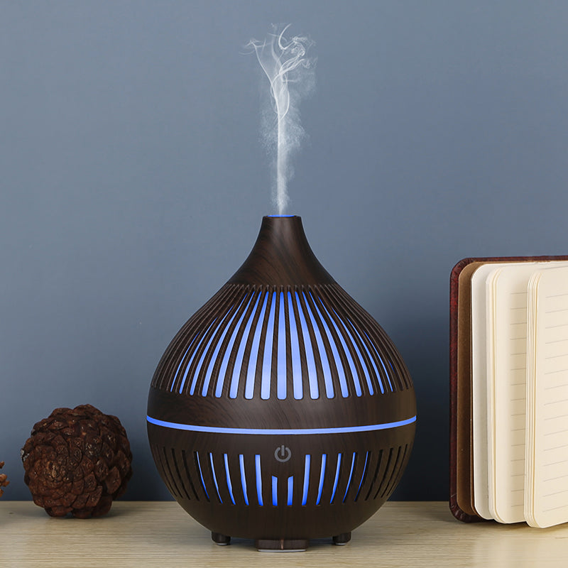 160ml Hollow Stripes Humidifier Wood Grain Colorful LED Light Mist Sprayer (No CE Certificate)