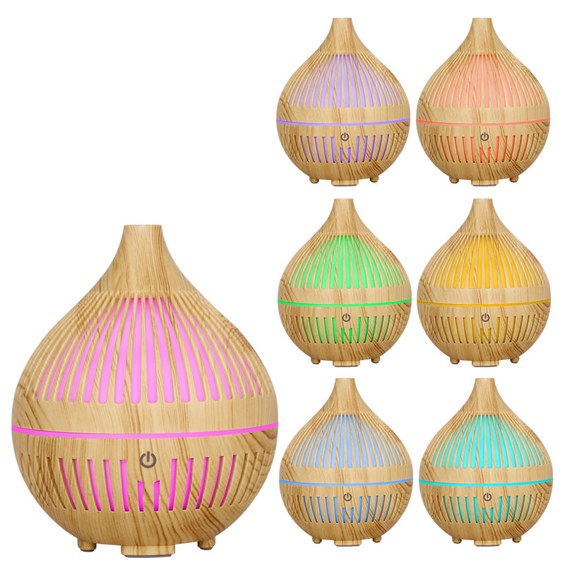 160ml Hollow Stripes Humidifier Wood Grain Colorful LED Light Mist Sprayer (No CE Certificate)