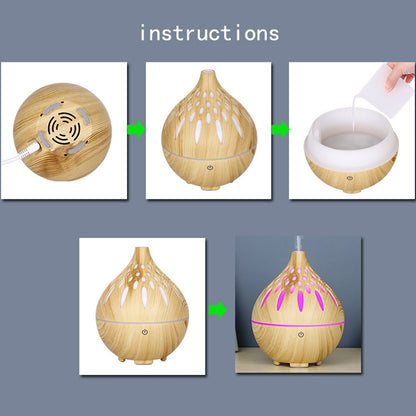 160ml Wood Grain Hollow Humidifier Auto Power-Off Colorful Light Mist Humidifier (No CE Certificate)