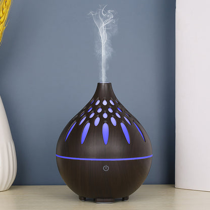 160ml Wood Grain Hollow Humidifier Auto Power-Off Colorful Light Mist Humidifier (No CE Certificate)