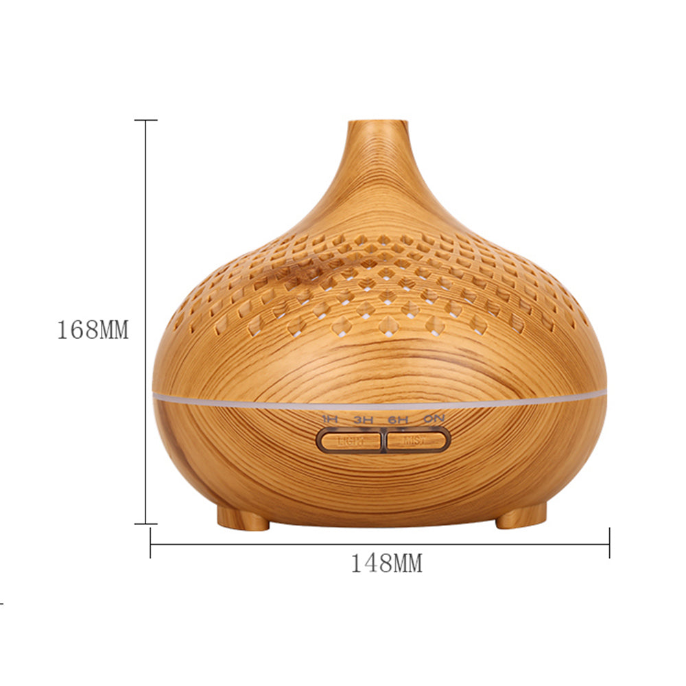 500ml Hollow Humidifier Wood Grain Colorful Light Essential Oil Diffuser with Remote Control (No CE Certificate)