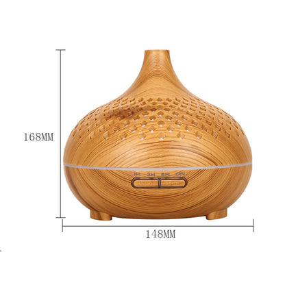 500ml Hollow Humidifier Wood Grain Colorful Light Essential Oil Diffuser with Remote Control (No CE Certificate)