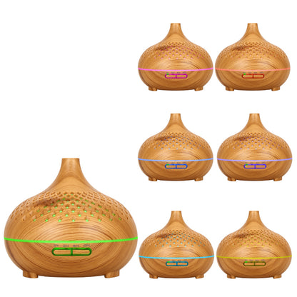 500ml Hollow Humidifier Wood Grain Colorful Light Essential Oil Diffuser with Remote Control (No CE Certificate)