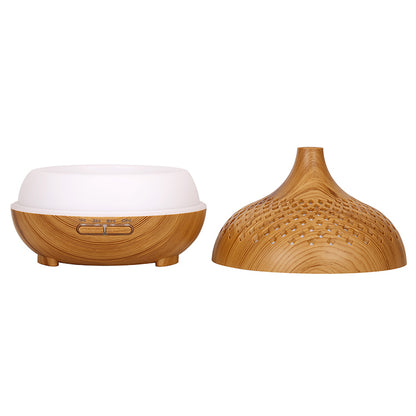 500ml Hollow Humidifier Wood Grain Colorful Light Essential Oil Diffuser with Remote Control (No CE Certificate)