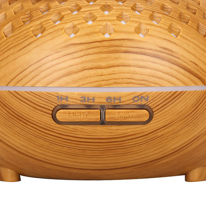 500ml Hollow Humidifier Wood Grain Colorful Light Essential Oil Diffuser with Remote Control (No CE Certificate)
