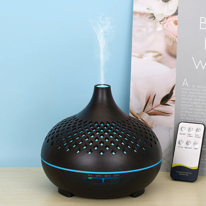 500ml Hollow Humidifier Wood Grain Colorful Light Essential Oil Diffuser with Remote Control (No CE Certificate)