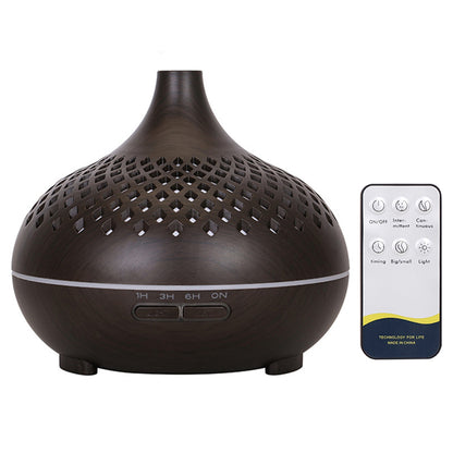 500ml Hollow Humidifier Wood Grain Colorful Light Essential Oil Diffuser with Remote Control (No CE Certificate)